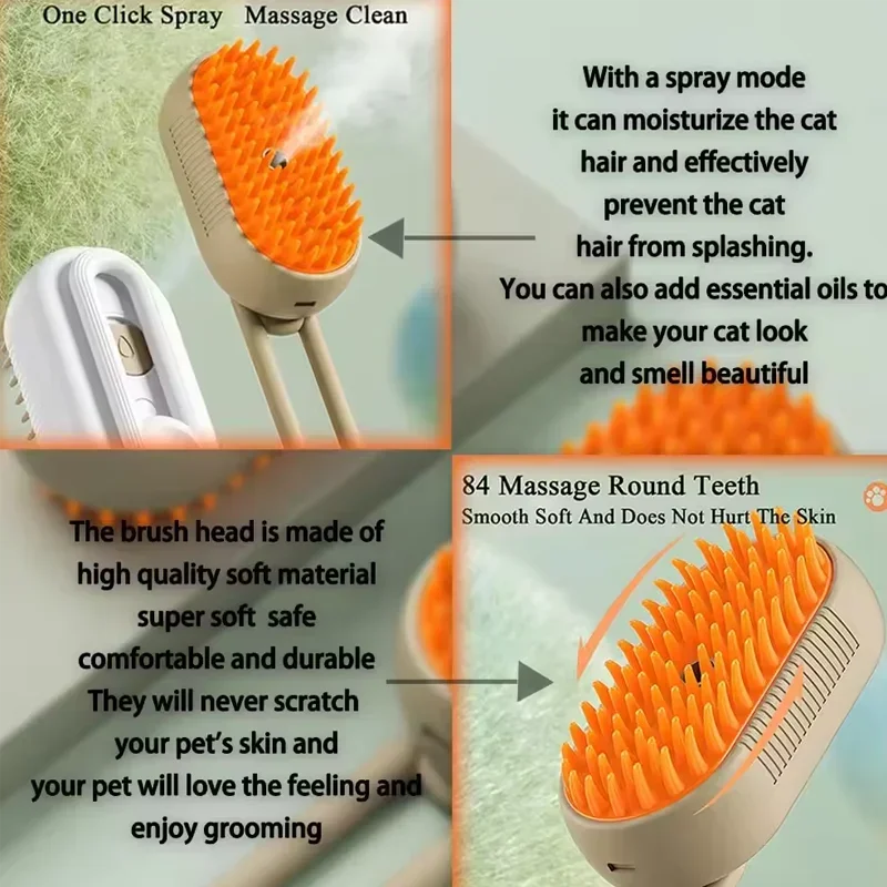 One-Button Spray Massage Brush — Steam Mist Grooming Comb for Cats & Dogs