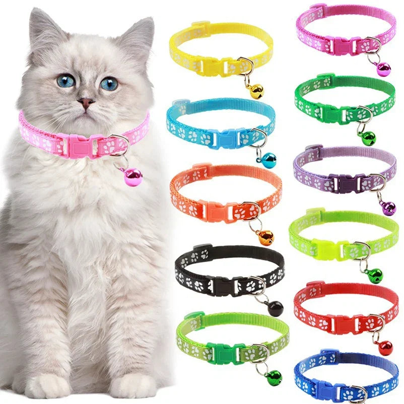 Cat Bell Collar with Dog Print — Multi-Color Necklace Ring Collar for Cats