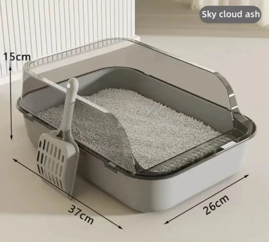 Semi-Enclosed Cat Litter Box — Splash Proof Cat Toilet Tray for Kittens & Cats